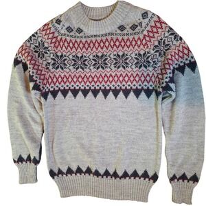 Vintage Gap Size Small Fair Isle Sweater Gray Black Red Knit Crewneck